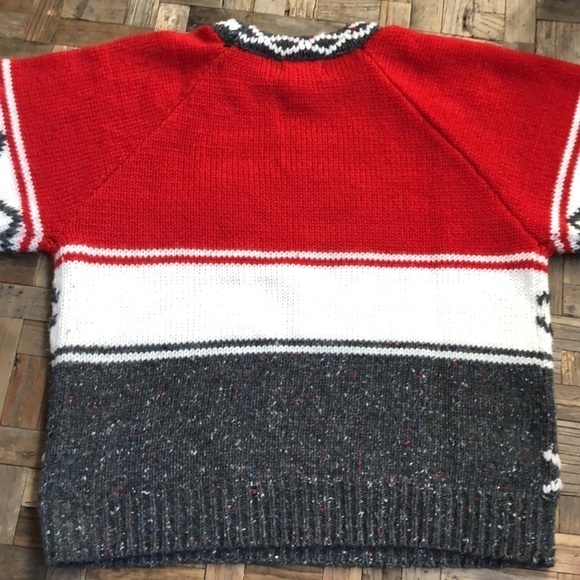 FABE Vintage Red White Gray Chunky Knit Sweater - Picture 7 of 8